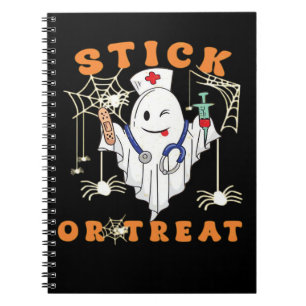 Stick or Treat Nurse Spooky Nurse Costume Funny Ha Notebook