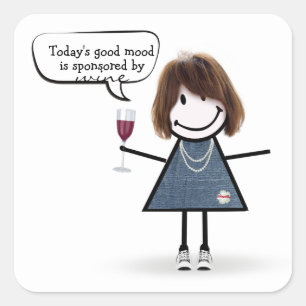Stick Party Girl in Sneakers with Wine Square Sti Square Sticker