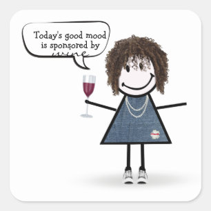 Stick Party Girl in Sneakers with Wine  Square Sticker
