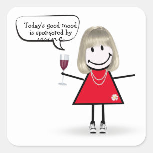 Stick Party Girl in Sneakers with Wine Square Sticker