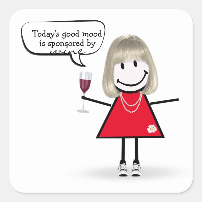 Stick Party Girl in Sneakers with Wine Square Sticker (Front)