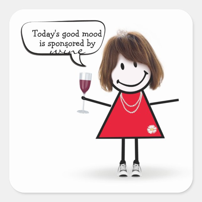 Stick Party Girl in Sneakers with Wine Square Sticker (Front)