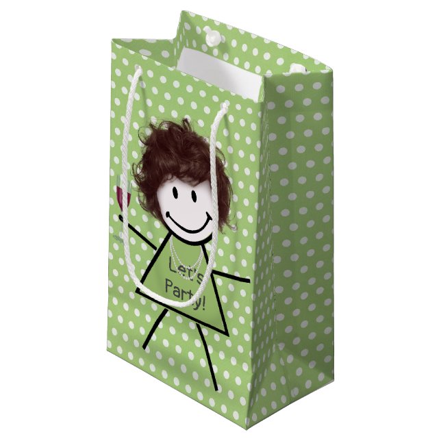 Stick Party Girl On Polka Dots  Small Gift Bag (Front Angled)