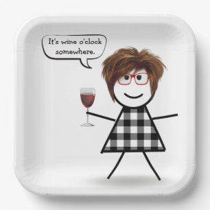 Stick Party Girl with Red Wine Paper Plate