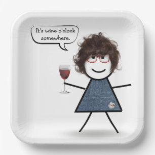 Stick Party Girl with Red Wine Paper Plate