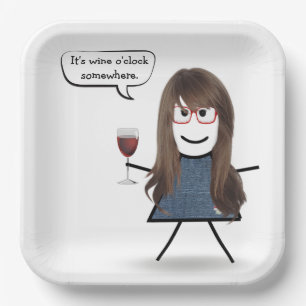 Stick Party Girl with Red Wine Paper Plate