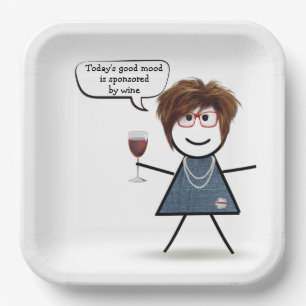 Stick Party Girl with Red Wine  Paper Plate