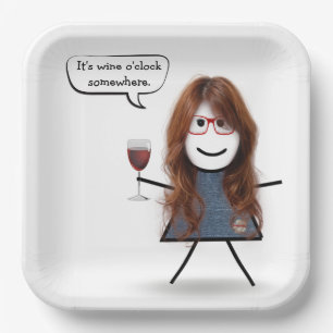 Stick Party Girl with Red Wine Paper Plate