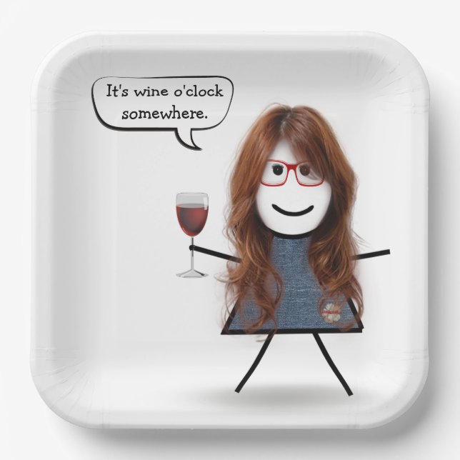 Stick Party Girl with Red Wine Paper Plate (Front)