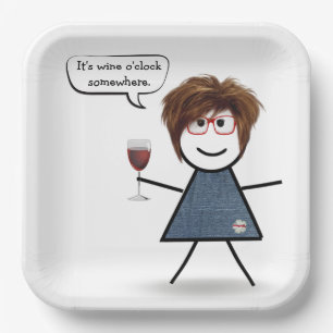Stick Party Girl with Red Wine Paper Plate