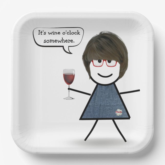 Stick Party Girl with Red Wine Paper Plate (Front)