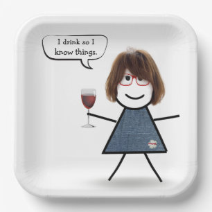Stick Party Girl with Red Wine Paper Plate