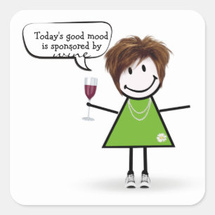 Stick Party Girl with Red Wine Square Sticker