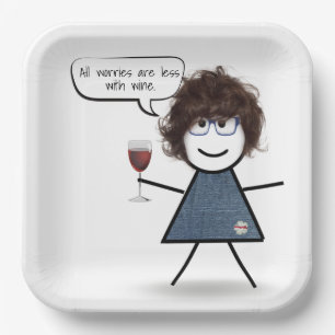 Stick Party Girl with Wine Quote Paper Plate