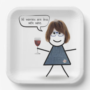 Stick Party Girl with Wine Quote Paper Plate