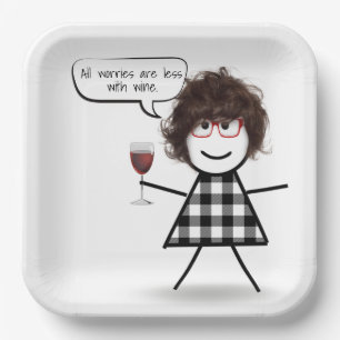 Stick Party Girl with Wine Quote Paper Plate