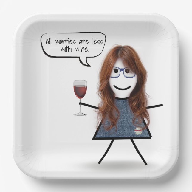 Stick Party Girl with Wine Quote Paper Plates (Front)