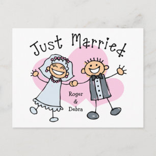 Stick People Just Married Postcard