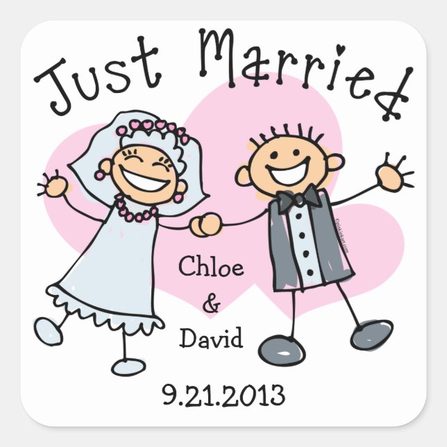 Stick People Just Married Square Sticker (Front)