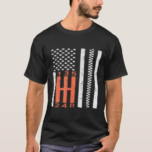 Stick Shift American Flag Manual Transmission Gear T-Shirt