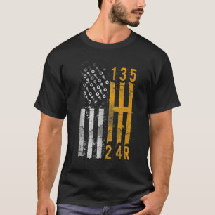 Stick Shift American Flag Muscle Car Mechanic T-Shirt