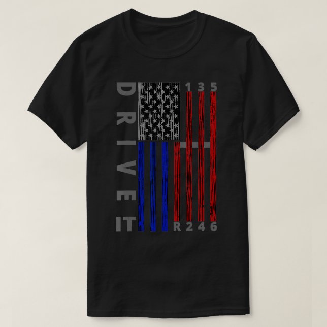 Stick Shift American Flag Muscle Car Si Speed Gear T-Shirt (Design Front)
