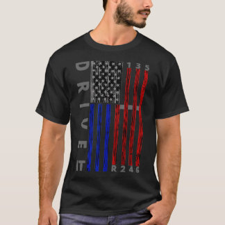 Stick Shift American Flag Muscle Car Si Speed Gear T-Shirt