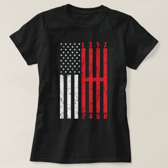 Stick Shift American Flag racing corvette 6 Gears  T-Shirt (Design Front)