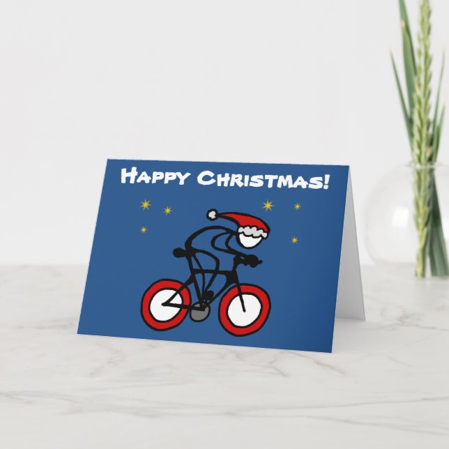 Stick-With-Sport Christmas Santa Cyclist Customise Holiday Card (Front)