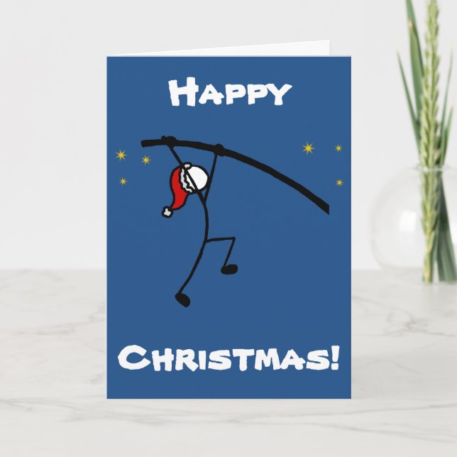 Stick-With-Sport Christmas Santa Pole Vault Custom Holiday Card (Front)
