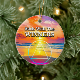 Stick With The Winners Recovery Slogan Sunrise Ceramic Tree Decoration