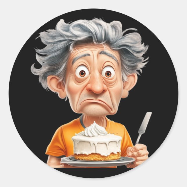 Sticker. A man prepares a cake Classic Round Sticker (Front)