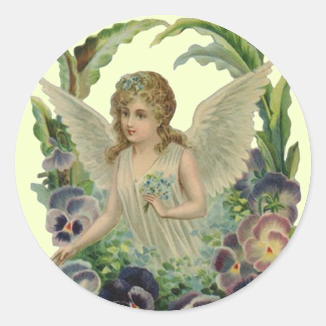 Sticker antique Angel w/ Forget-me-not Bouquet (Front)