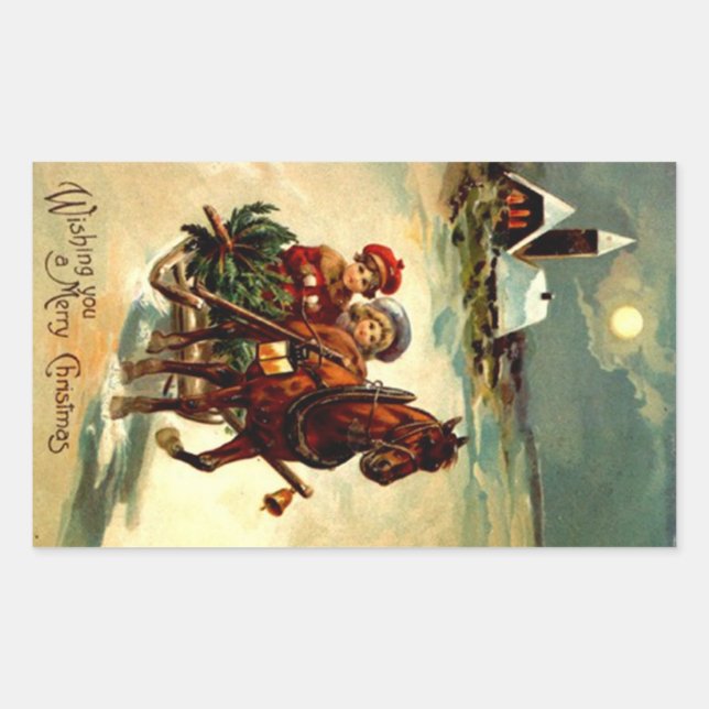 Sticker Antique Christmas Gr One Horse Open Sleigh (Front)