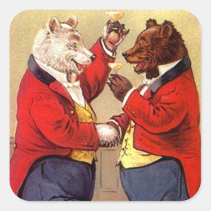 Sticker Antique Fun Anthropomorphic Bears Toasting
