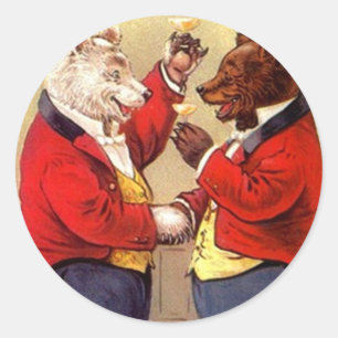 Sticker Antique Fun Anthropomorphic Bears Toasting