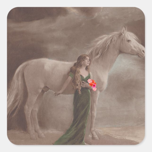 Sticker Antique Night Dream moonlight Horse Woman (Front)