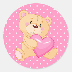 Sticker/Bear with Heart Classic Round Sticker
