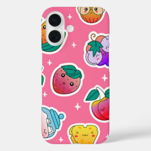 Sticker Bites – Cute Kawaii Fruit & Snack Cartoon iPhone 16 Case