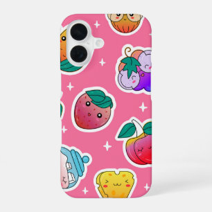 Sticker Bites – Cute Kawaii Fruit & Snack Cartoon iPhone 16 Case