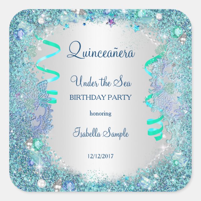 Sticker Blue Under The Sea Quinceanera 15th Party (Front)