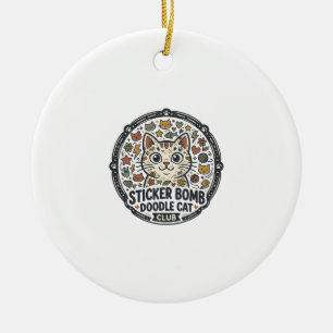 Sticker Bomb Doodle Cat POD Vector Art - Sticker B Ceramic Tree Decoration