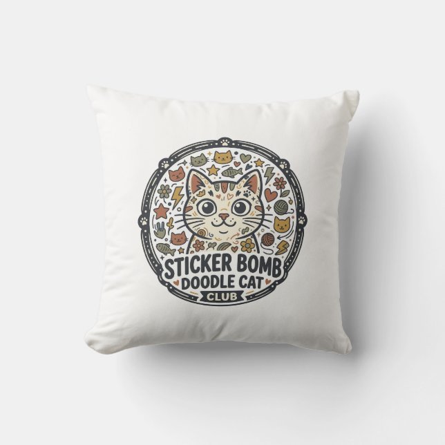 Sticker Bomb Doodle Cat POD Vector Art - Sticker B Cushion (Front)