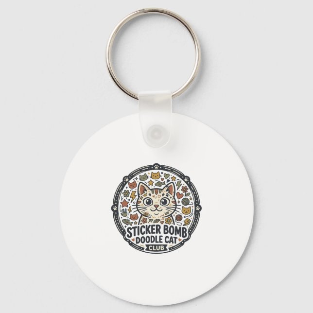 Sticker Bomb Doodle Cat POD Vector Art - Sticker B Key Ring (Front)