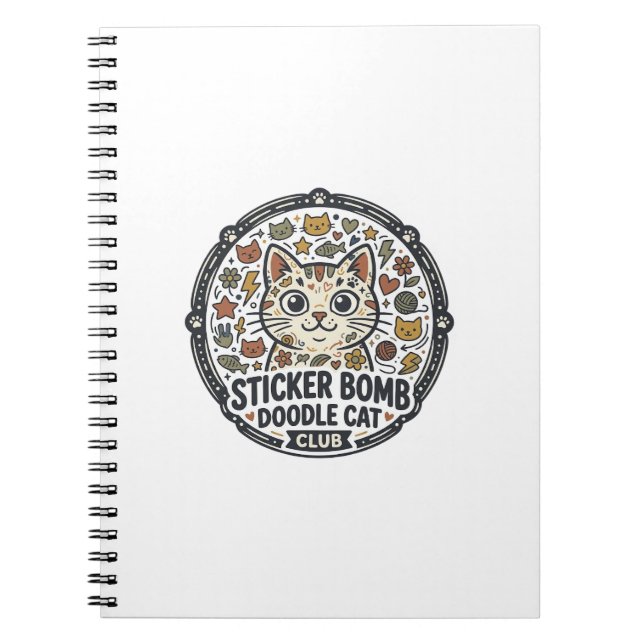 Sticker Bomb Doodle Cat POD Vector Art - Sticker B Notebook (Front)
