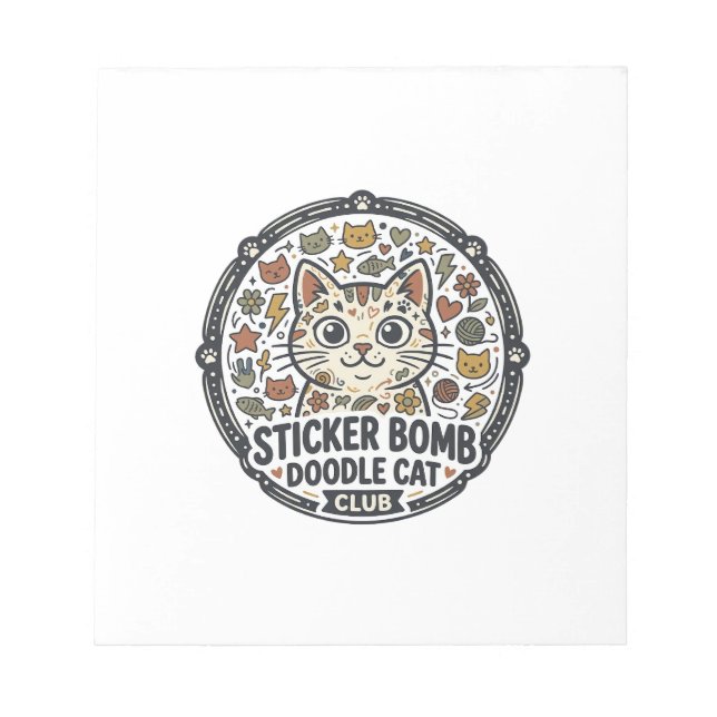Sticker Bomb Doodle Cat POD Vector Art - Sticker B Notepad (Front)