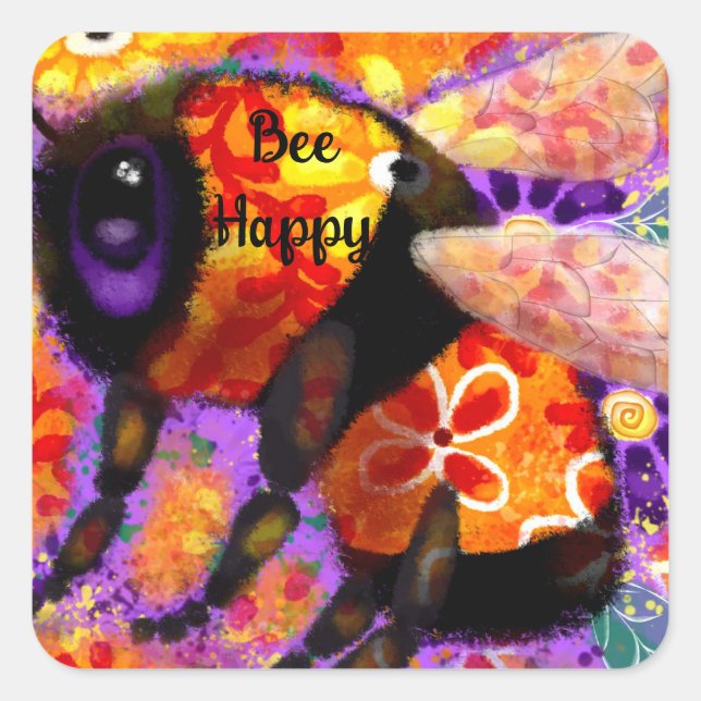 Sticker - Bumble Bee Happy Abstract Art Floral (Front)