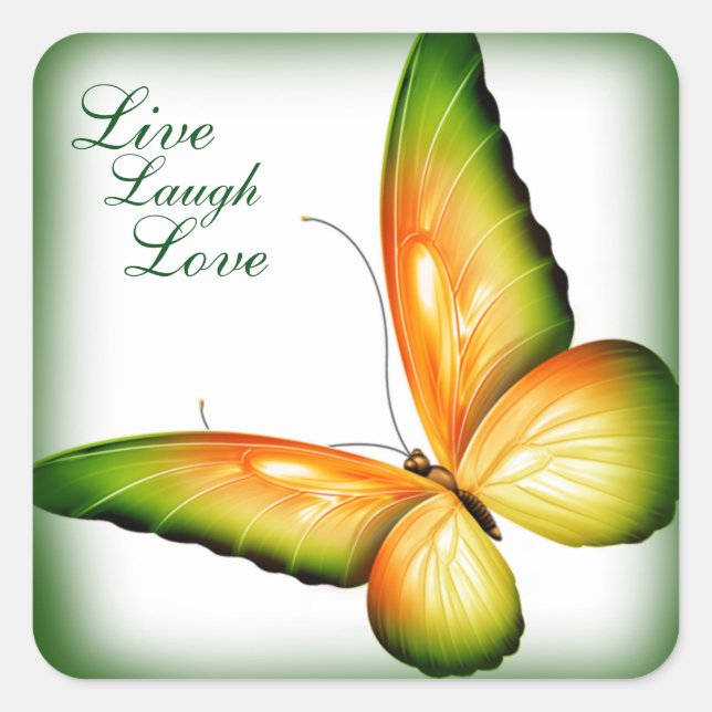 Sticker/Butterfly with Live Laugh Love Square Sticker (Front)