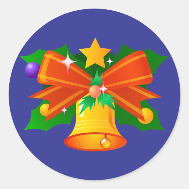 Sticker-Christmas Bell with Holly and Bow Classic Round Sticker (Front)