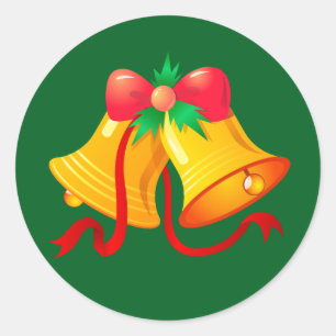 Sticker-Christmas Bells with Red Bow Classic Round Sticker